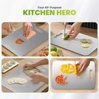 Titanium Cutting Board with Anti-Slip Silicone Pad & Multipurpose Scraper, Food Grade Rustproof Stainless Steel Cutting Board Kitchen Set, Space Saving Design, Non-Skid Bottom (14" x 10")