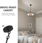 19.7" Rattan Chandelier ，5-Light Boho Dining Room Chandelier，Rustic Chandelier with Fabric lampshade，Suitable for Farmhouse Dining Room ，Living Room， Kitchen Bedroom， Hallway Stairs Hanging