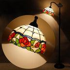Tiffany Floor Lamp Stained Glass Rose Flower Style Arched Reading Light Gooseneck Adjustable Corner Standing Lamp 12X16X66 Inch for Bedroom Living Room Home Office