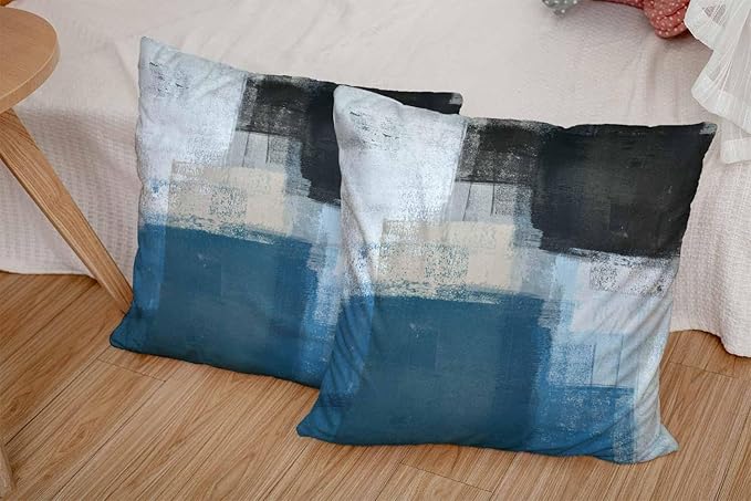 CAPSCEOLL Teal Grey Throw Pillow Covers Modern Home Art Decor,16 X 16 Inches Set of 2 Pillow Cases Decorative,Abstract Oil Painting Pillowcases for Bedroom,Living Room,Cushion Couch Sofa