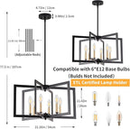 Black Chandelier, Dining Room Light Fixture Geometric Metal Modern Industrial Chandelier Lighting for Farmhouse Living Room Entryway Kitchen (E12 Bulbs Not Included, 6 Light, Black Gold)