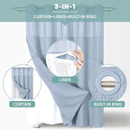 FrostBlue Long No Hook Waffle Weave Shower Curtain with snap-in Liner Replacement, 230GSM Waterproof Fabric Hotel Shower Curtain Set for Bathroom, Through Mesh Top Window,71Wx80H