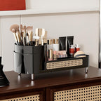 Rotating Makeup Organizer Countertop,Large Capacity Makeup Organizers for Vanity,2 in 1 makeup storage organizer for Bathrooms,Cosmetic Display Case (Black)