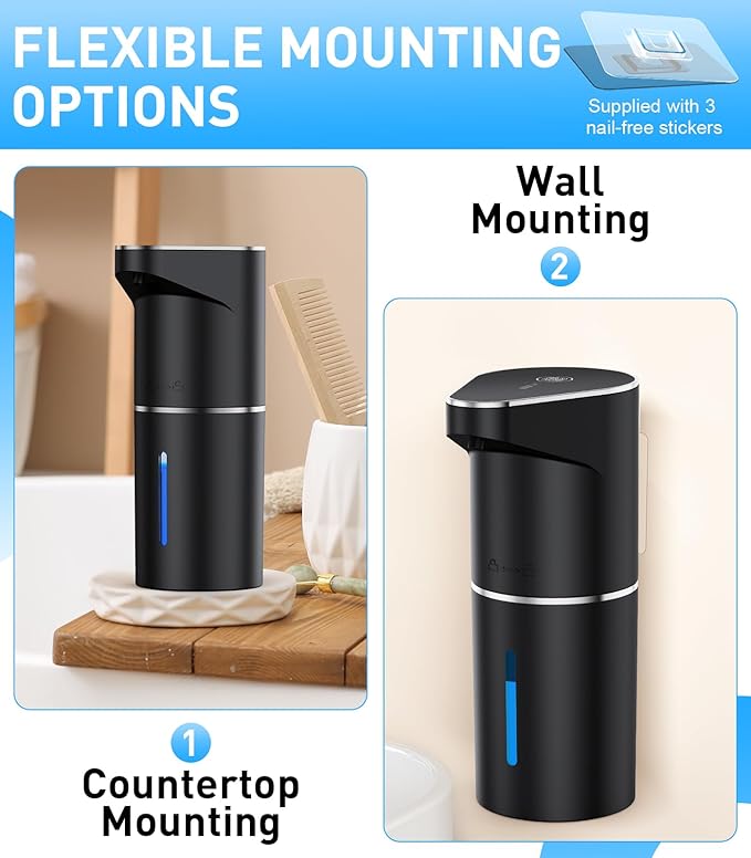 Automatic Soap Dispenser,Touchless Hand Wall Mount Rechargeable 3 Gear Adjustable Electric Soap Dispenser 350ml with Infrared Motion Sensor for Bathroom,Kitchen,Office, Black