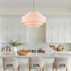 Modern 26" Large Drum Chandelier 6-Lights Vintage Modern Chandelier Light Fixture with Linen Shade Retro Farmhouse Drum Chandeliers for Dining Room, Kitchen Island, Living Room, Bedroom
