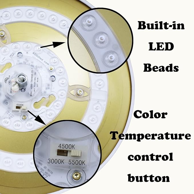 DANSEER Drum Ceiling Light Semi Flush Mount Gold Finish Dimmable LED for Bedroom Hallway Living Room Entry