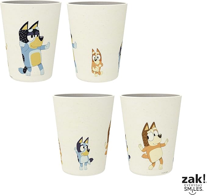 Zak Designs Bluey Kids Dinnerware Set 3 Pieces, Durable and Sustainable Melamine Bamboo Plate, Bowl, and Tumbler are Perfect For Dinner Time With Family (Bluey, Bingo, Bandit, Chilli)