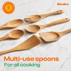Riveira's 6-Piece Kitchen Essentials - Wooden Spoons for Cooking and Comprehensive Cooking Utensils Set