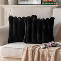 Faux Fur Plush Throw Pillow Covers 20x20 Inch Set of 2 - Luxury Decorative Fuzzy Striped Soft Cozy Pillowcase for Couch, Sofa, Living Room - Black
