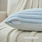 FUTEI Light Blue Striped Decorative Throw Pillow Covers 22x22 Inch Set of 2,Square Winter Decorations Couch Pillow Case,Soft Cozy Faux Rabbit Fur & Velvet Back,Modern Home Decor for Bed