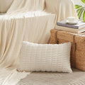 Fancy Homi Cream Boho Lumbar Decorative Throw Pillow Covers 12x20 Inch for Living Room Couch Bedroom, Soft Corduroy Rectangle Solid Cushion Case 30x50 cm, Rustic Farmhouse Home Decor