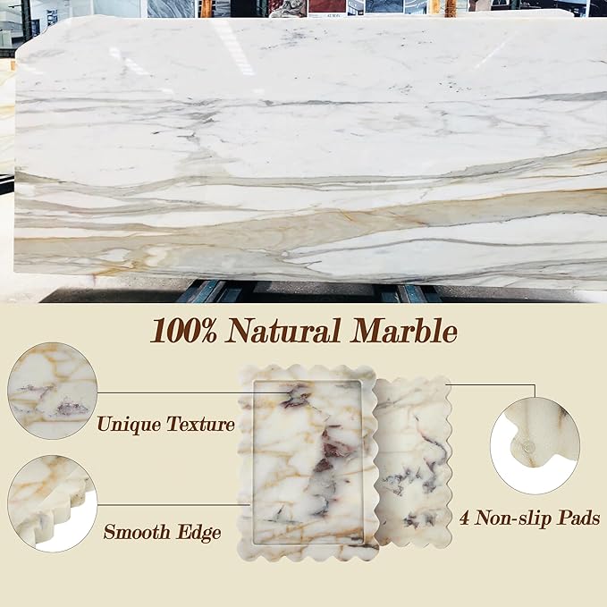 Genuine Calacatta Viola Scalloped Marble Tray, Real Natural Marble Stone Tray, Luxury Decorative Trays for Bathroom, Dresser, Vanity, Kitchen, Home Decor, 10.6" x 8", Calacatta Gold