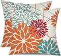 Orange and Red Floral Pillow Covers 16x16 Set of 2 Outdoor Waterproof Decorative Throw Pillows Fall Pillow Covers Polyester Cushion Case Decor for Couch Patio Funiture Garden Porch 01W16