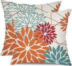 Orange and Red Floral Pillow Covers 16x16 Set of 2 Outdoor Waterproof Decorative Throw Pillows Fall Pillow Covers Polyester Cushion Case Decor for Couch Patio Funiture Garden Porch 01W16