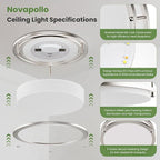 17W LED Ceiling Lights,1100lm Super Bright LED Ceiling Lights,10in Dimmable Flush Mount Light Fixtures,5CCT(5000K/4000K/3500K/3000K/2700K) Adjustable for Bedroom Kitchen Bathroom Hallway,2PACK