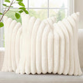 decorUhome Faux Fur Christmas Throw Pillow Covers 22x22 Set of 2, Decorative Soft Plush Striped Neutral Couch Euro Pillow Covers with Velvet Back for Sofa, Bed, Living Room Home Decor, Cream White