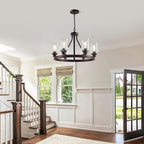 6-Light Farmhose Chandelier for Dining Room Light Fixture Oil Rubbed Bronze Kitchen Pendant Light Round Rustic Ceiling Hanging Lighting with Glass Globes Adjustable Height Metal E26