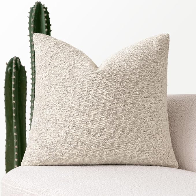 MIULEE Textured Boucle Throw Pillow Cover Beige Boho Accent Solid Eruo Sham Pillow Case Decorative Soft Pack of 1 Couch Cushion Chair Sofa Bedroom Livingroom Home Decor,24x24 Inch
