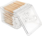 AXX Qtip Dispenser Apothecary Jars Bathroom - Qtip Holder Storage Canister Clear Plastic Jar for Cotton Swab,Q-Tips,Cotton Rounds (J#Clear 1Pcs)