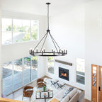 Wagon Wheel Chandelier 12 Light 38" Large Black Farmhouse Chandelier for Dining Room Rustic Country Pendant Light Fixtures Hanging Modern Round Chandeliers for Living Room High Ceilings Foyer Entryway
