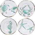 Melamine Salad Plates Set of 4, Salad/Dessert Plate for Outdoor/Indoor Use, Shatterproof, BPA Free, Dishwasher Safe Small Dinner Plates, Marine Life