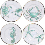 Melamine Salad Plates Set of 4, Salad/Dessert Plate for Outdoor/Indoor Use, Shatterproof, BPA Free, Dishwasher Safe Small Dinner Plates, Marine Life