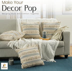 GRUHUM Throw Pillow Covers 18x18 Inch Set of 2 Boho Decorative Handwoven Fancy Tufted Cushion Case for Living Room Bedroom Sofa Couch Farmhouse Car Home Decor Cotton Comfy Square Modern 18"x18", Cream