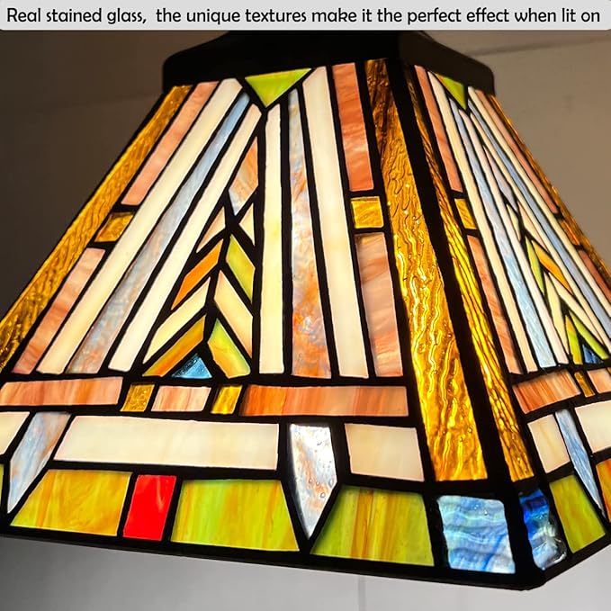 Tiffany Pendant Light Fixtures Hanging Lamp 1 Light Mission Style Vintage Farmhouse Mini Stained Glass Pendant Lighting for Kitchen Island Dining Room Hallway