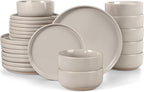 LIANYU Dinnerware Dishes Sets for 8, 24-Piece Stoneware Dinner Set, Ceramic Dining Bowls and Plates Crafted at 2400℉, Scratch Resistant, Microwave & Dishwasher Safe, Milky Brown