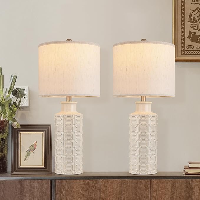 Bedside Lamps Farmhouse Nightstand Lamp Set of 2 Farmhouse Table Lamp Desk Lamps for Living Room Ceramic Lights 3 Way Light Table Lamp for Bedroom,Cafeteria,Office,Console