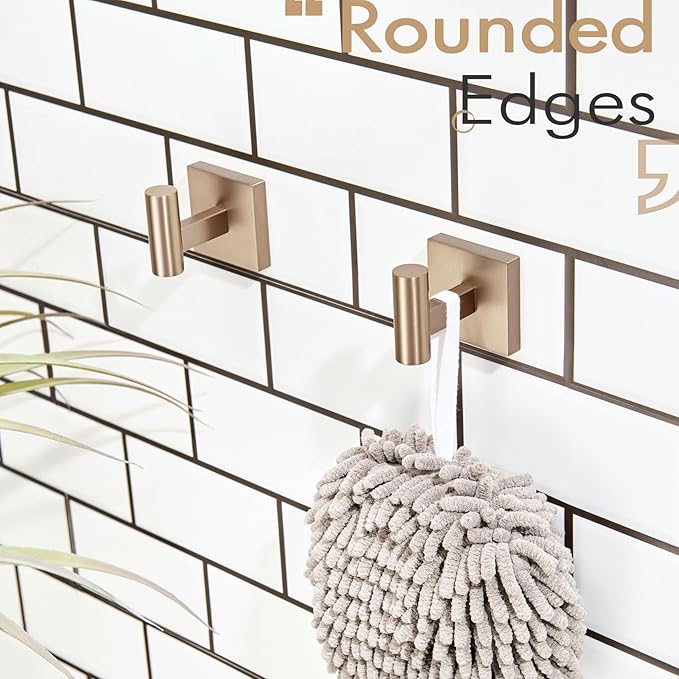 KOKOSIRI Robe Hooks for Bathrooms Towel Hook, Wall Mounted Coat Hooks Bathroom Hardware 2 Pack Champagne Bronze Stainless Steel B1013CPG-P2