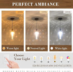 Glass Pendant Lights Kitchen Island, 1-Light Blue Pendant Light Fixtures with Hammered Glass, Modern Farmhouse Hanging Light for Kitchen Sink Dining Room Bedroom, E26