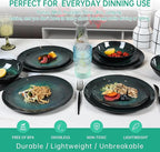 Melamine Dinnerware Set, 12pcs Plates and Bowls Set, Green Dinner Dishes Set for Indoor and Outdoor, BPA-Free, Dishwasher Safe（Green）