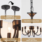 18'' Drum Chandeliers for Dining Room, 6-Light Black Farmhouse Chandelier Linen Drum Light Fixture, Round Chandelier Hanging Pendant Lighting for Bedroom Living Room Foyer