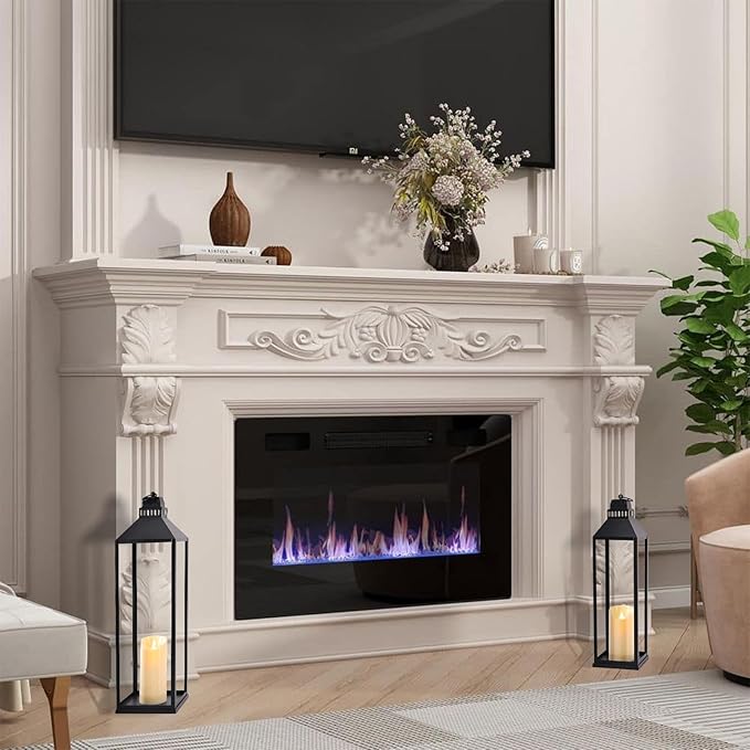 23" 19" Large Lanterns Decorative Outdoor Indoor, Set of 2 Modern Farmhouse Black Floor Lantern with Candles, Halloween, Christmas Lanterns for Fireplace, Mantle, Porch, Patio, Home Decor