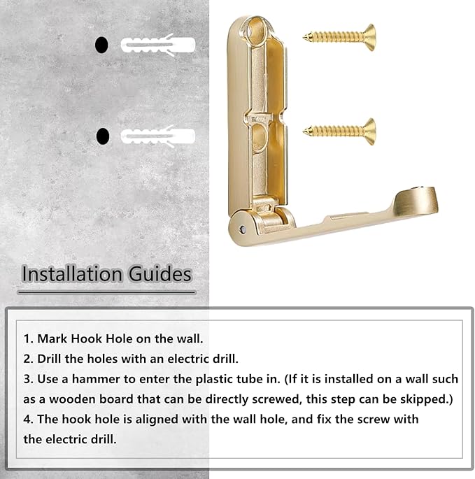 4Pcs Folding Coat Hooks, Zinc Alloy Folding Wall Hook for Hanging Coat Scarf Hat Robe Key Purse, Foldable Invisible Hook with Screws (Gold)