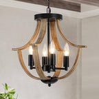 Farmhouse Hanging Pendant Lighting, 4-Light Rustic Flush Mount Ceiling Light Fixture,Modern Faux Wood Vintage Chandelier for Dining Room Kitchen Island Foyer Hallway Entryway Bedroom