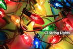 C7 Christmas String Lights-25Ft Vintage Christmas Lights with 27 Multicolor C7 Light Bulbs (2 Spare),C7 Christmas Lights Outdoor for Christmas Party Backyard Wedding- Green Wire