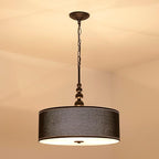 Shrine Lighting Drum Chandeliers, Farmhouse Style, Perfect Drum Pendant Light for Dining Room, D21'' x H8'', Adjustable Chains 59'', E26*3 Sockets, Black Linen Fabric Lampshade & Black Rod