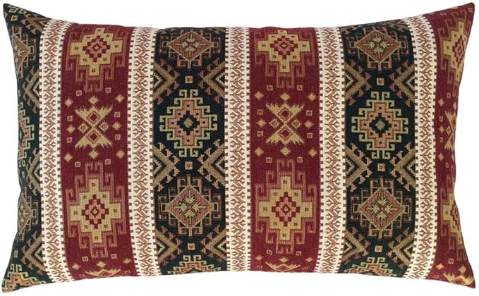 Kilim Throw Pillow Covers Burgundy Red and Green - 14 x 24 Inches Decorative Lumbar Pillows, Boho Room Decor for Couch, Bohemian Outdoor Case for Farmhouse, Southwestern Shams, Sofa