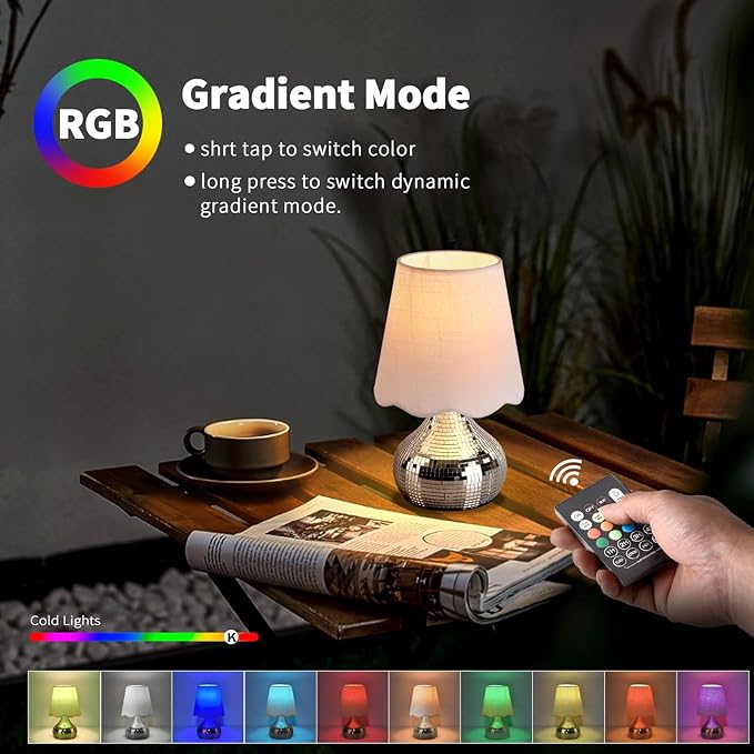 Rechargeable Cordless Small Funky Table Lamp, Battery Operated Remote Control Disco Mini Table Lamps for Bedroom Nightstand, Funky Small Table Lamp for Small Spaces for Kitchen Counter, Bookshelf