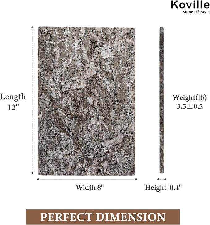Koville Natural Marble Cutting Board for Kitchen Pastry Bread, 12" x 8" Real Stone Slab Marble Cheese Board for Counter, Decorative Boards Serving Boards for Home Kitchen(Morocco-Zagora Gray)