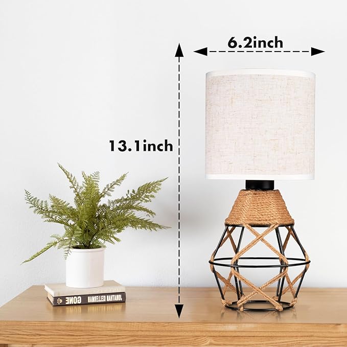 Hamilyeah Boho Table Lamps, Woven Table Lamp for Nightstand with On/Off Switch, Farmhouse Beside Lamp for Bedroom, Industrial Table Lamp for Living Room