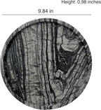 Travertine Tray, Small Ceramic Vanity Tray for Bathroom Counter Decor, Round Marble Decorative Trays for Coffee Table (Grey Black, Large Size)