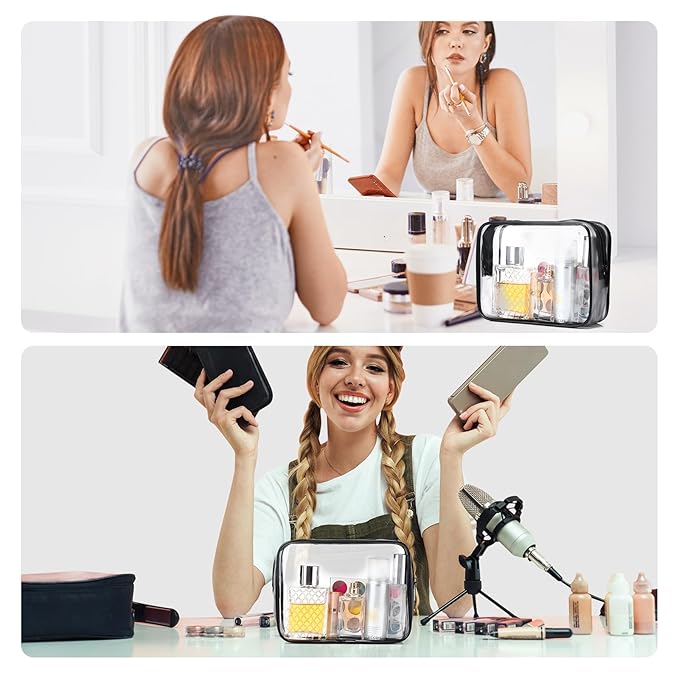 Weewooday 12 Pieces Clear Makeup Bags Cosmetic Storage Bags PVC Zipper Pouches Travel Waterproof Makeup Plastic Case for Women Organizing Toiletries Traveling Bathroom(Medium,Dark Black)