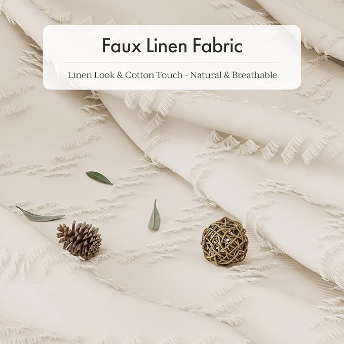 AmazerBath Boho Farmhouse Shower Curtain with Tassels, Beige Shower Curtain Set Fabric, Soft Cloth Chevron Rustic Shower Curtain with Hooks, Hotel Quality, 72x72 Inches