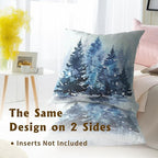 Christmas Trees Throw Pillow Covers 16x16 Set of 2, Winter Snowy Blue Tree Woods Nature Forest Decorative Pillow Cases Cotton Cushion Cover for Couch Sofa Farmhouse Home Decor