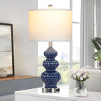 26" Blue Table Lamp Set of 2 with USB A+C Ports & AC Outlet, Ceramic Table Lamps Classic Beside Lamps Nightstand Lamp Modern Table Lamp for Living Room,LED Bulbs Included