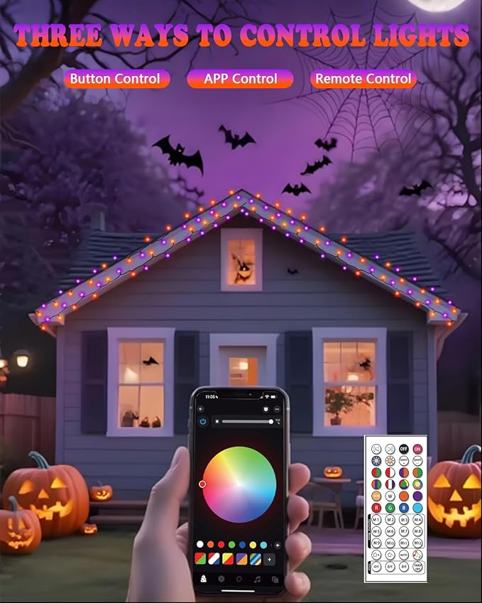 Smart Color Changing Halloween Lights, 206FT 600LED App Control RGB LED String Light with Remote & Timer, Music Sync Multiple Modes Twinkle Christmas Tree Light Waterproof Halloween Decorations