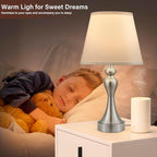 Seealle Touch Lamps for Night Stands - Bedside Lamps Set of 2, 3 Way Dimmable, USB C+A for Bedroom & End Tables (White&Nickel)